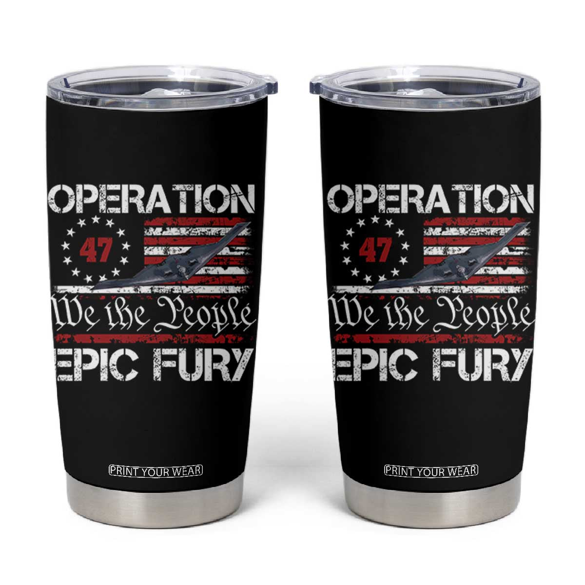 Operation Epic Fury Tumbler Cup Military Bomber Stealth Jet Vintage American Flag TS11 Black Print Your Wear