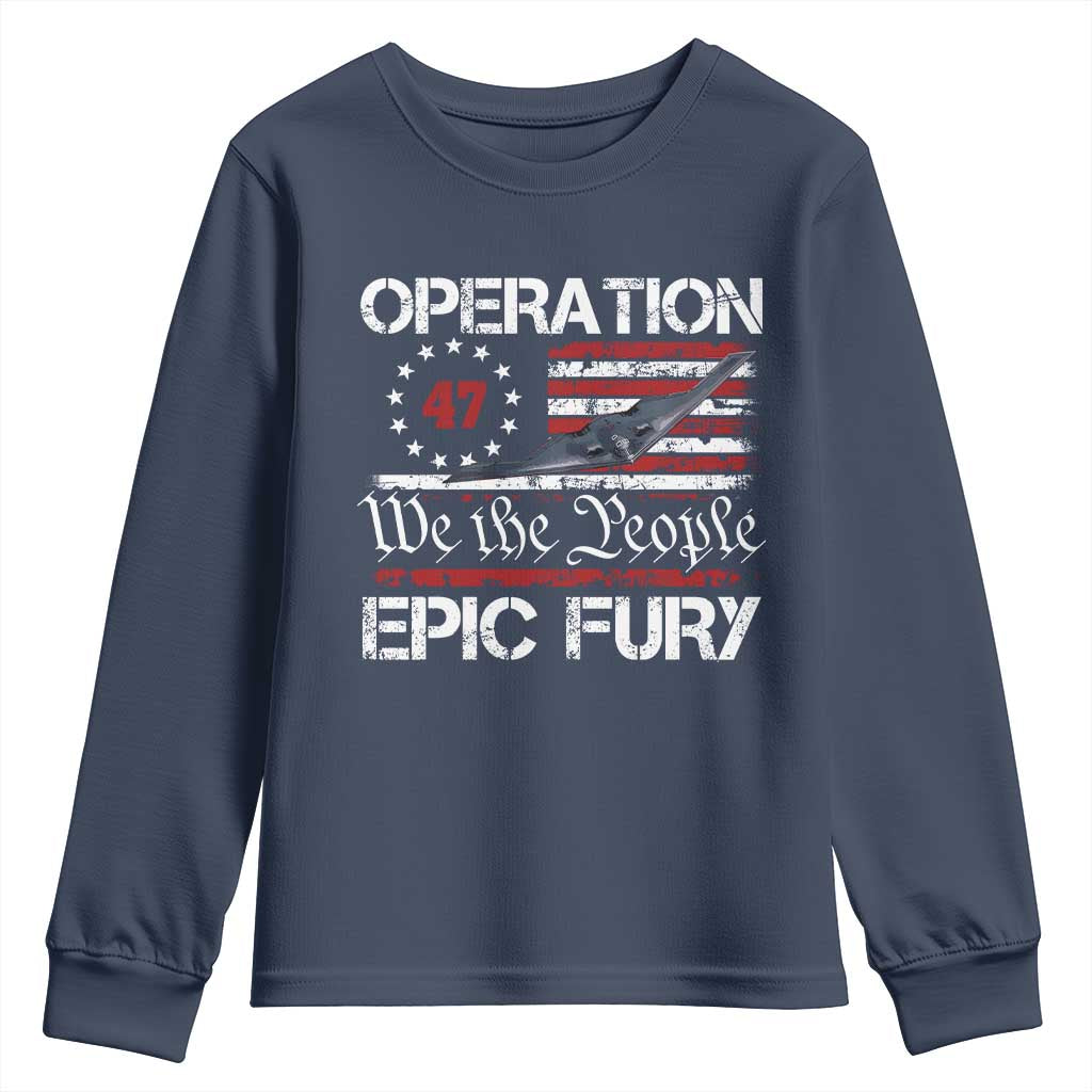 Operation Epic Fury Youth Sweatshirt Military Bomber Stealth Jet Vintage American Flag TS11 Navy Print Your Wear