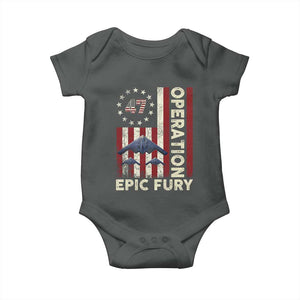 Operation Epic Fury Baby Onesie Military Tactical Warfare Stealth Jet American Flag TS11 Dark Heather Print Your Wear