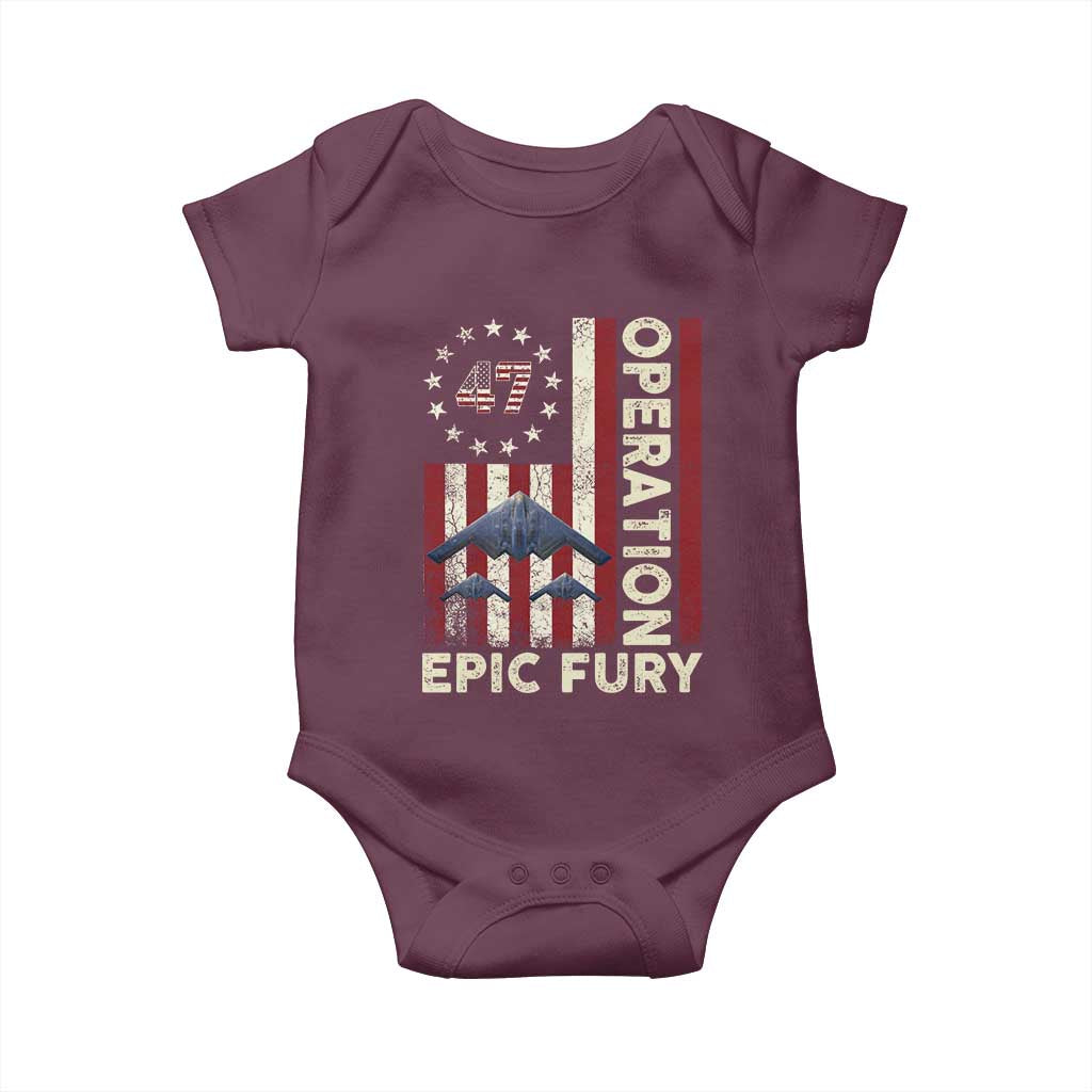 Operation Epic Fury Baby Onesie Military Tactical Warfare Stealth Jet American Flag TS11 Maroon Print Your Wear