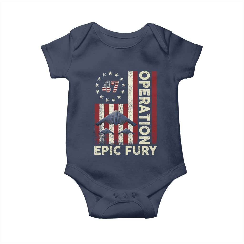 Operation Epic Fury Baby Onesie Military Tactical Warfare Stealth Jet American Flag TS11 Navy Print Your Wear