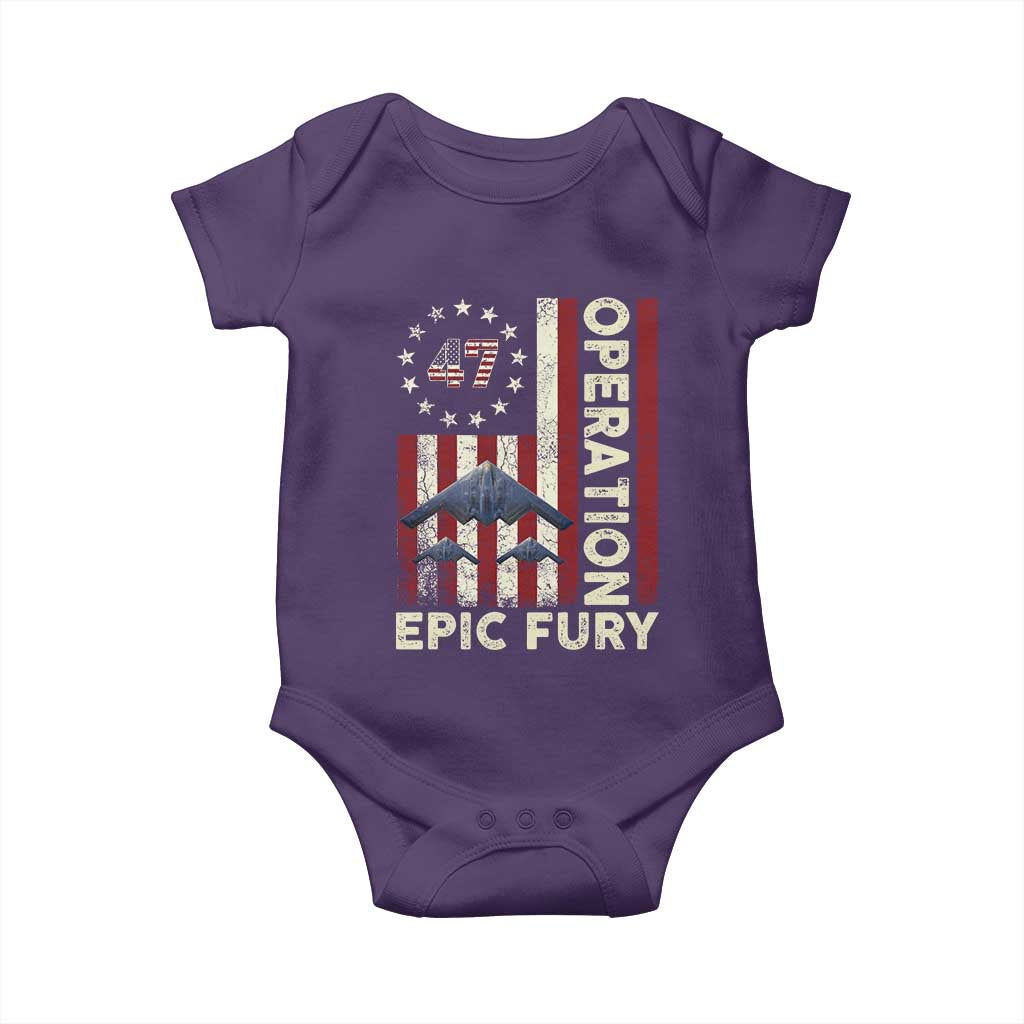 Operation Epic Fury Baby Onesie Military Tactical Warfare Stealth Jet American Flag TS11 Purple Print Your Wear