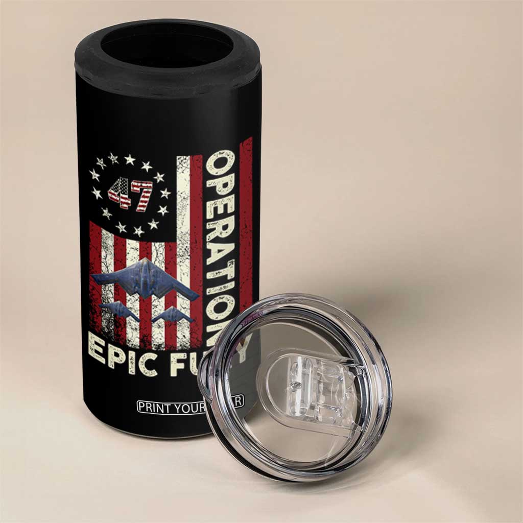 Operation Epic Fury 4 in 1 Can Cooler Tumbler Military Tactical Warfare Stealth Jet American Flag TS11 Print Your Wear