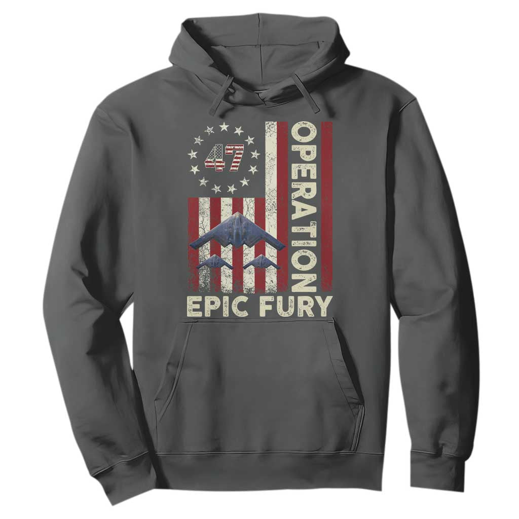 Operation Epic Fury Hoodie Military Tactical Warfare Stealth Jet American Flag TS11 Dark Heather Print Your Wear