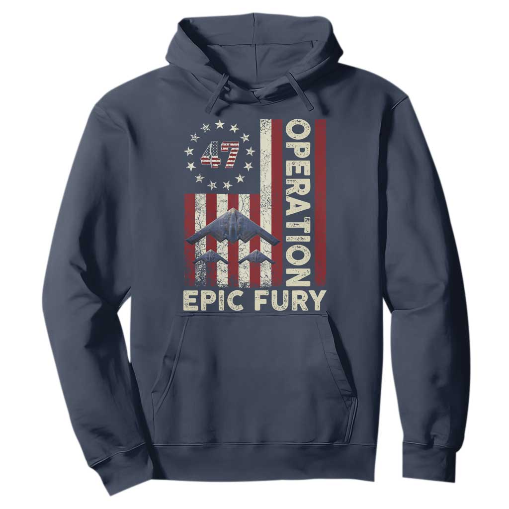 Operation Epic Fury Hoodie Military Tactical Warfare Stealth Jet American Flag TS11 Navy Print Your Wear
