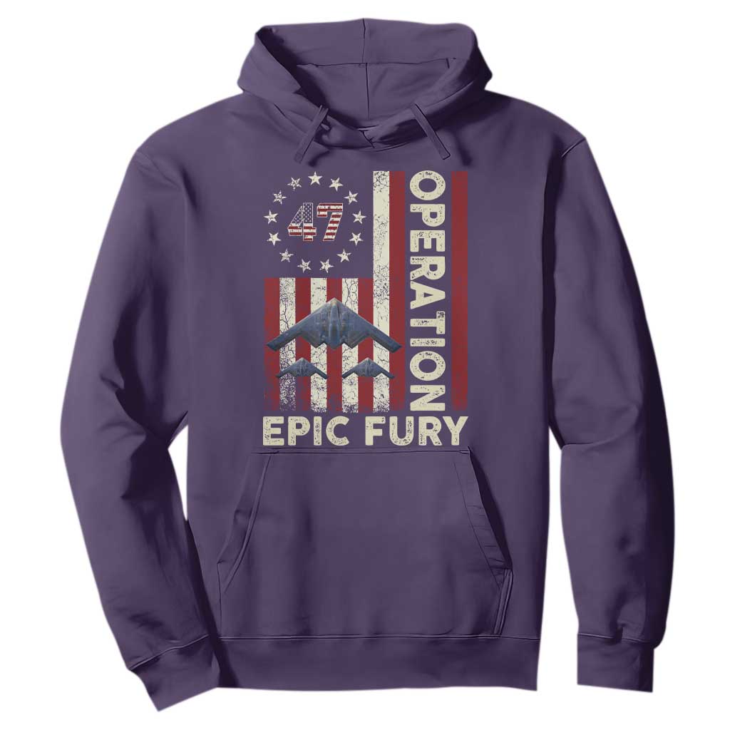 Operation Epic Fury Hoodie Military Tactical Warfare Stealth Jet American Flag TS11 Purple Print Your Wear