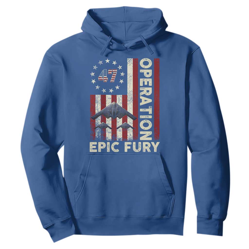 Operation Epic Fury Hoodie Military Tactical Warfare Stealth Jet American Flag TS11 Royal Blue Print Your Wear