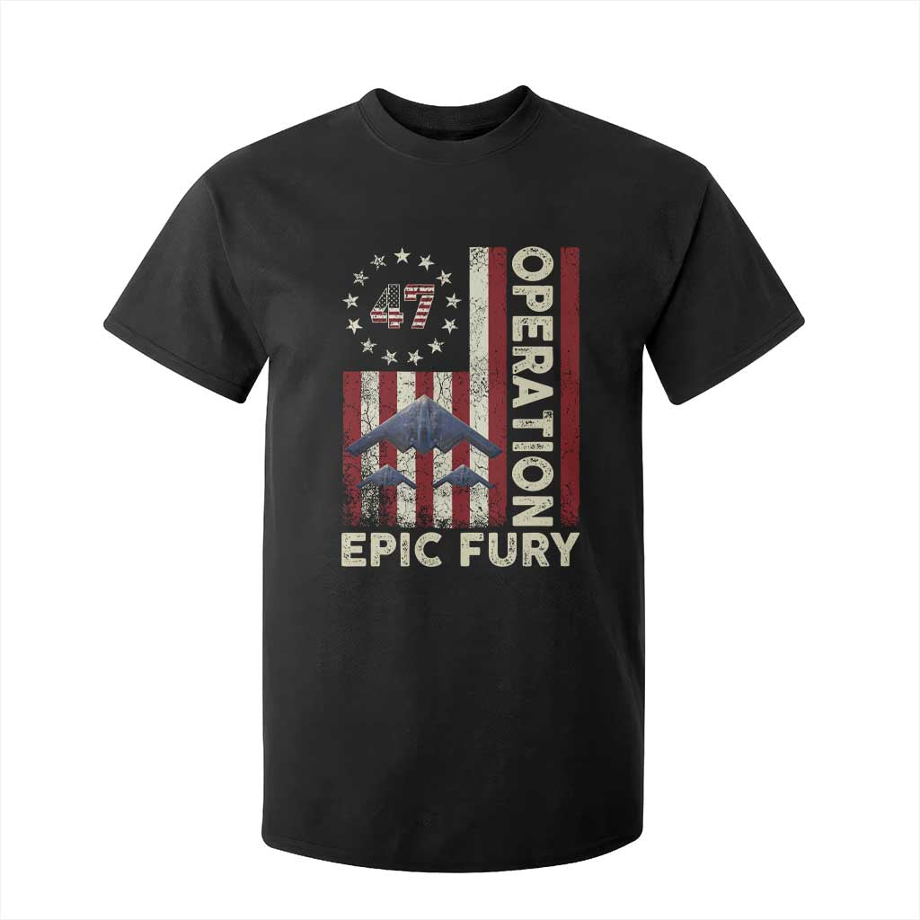 Operation Epic Fury T Shirt For Kid Military Tactical Warfare Stealth Jet American Flag TS11 Black Print Your Wear