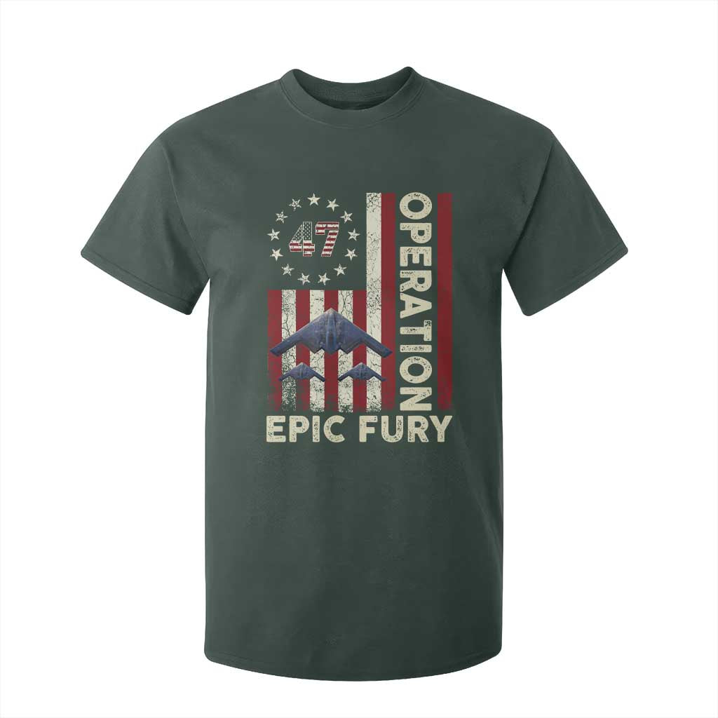 Operation Epic Fury T Shirt For Kid Military Tactical Warfare Stealth Jet American Flag TS11 Dark Forest Green Print Your Wear