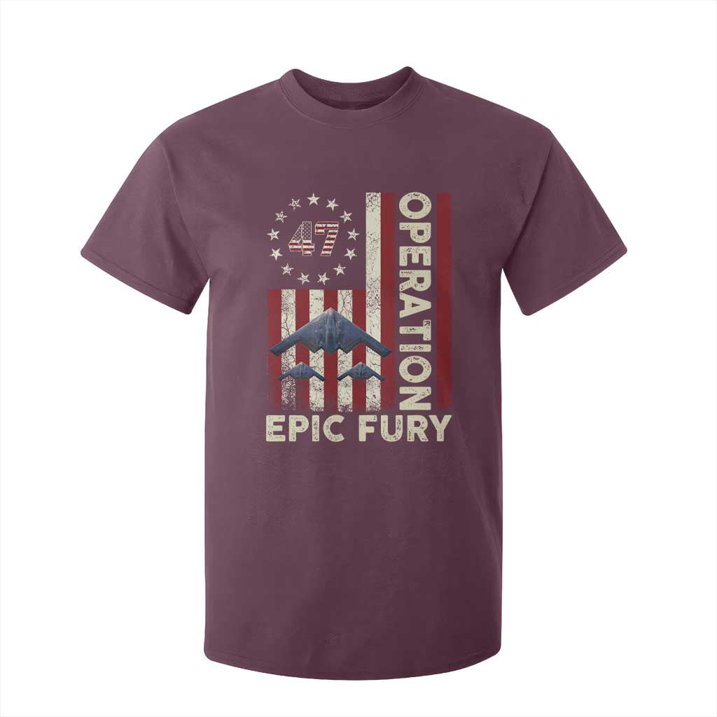 Operation Epic Fury T Shirt For Kid Military Tactical Warfare Stealth Jet American Flag TS11 Maroon Print Your Wear