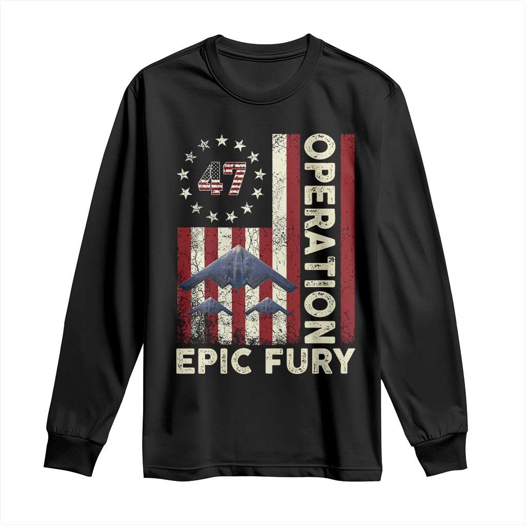 Operation Epic Fury Long Sleeve Shirt Military Tactical Warfare Stealth Jet American Flag TS11 Black Print Your Wear