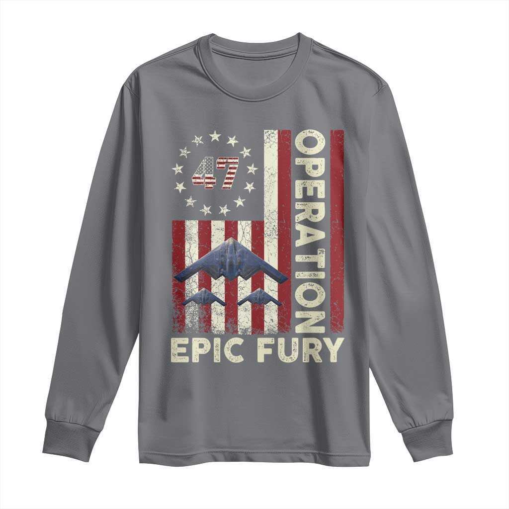 Operation Epic Fury Long Sleeve Shirt Military Tactical Warfare Stealth Jet American Flag TS11 Charcoal Print Your Wear