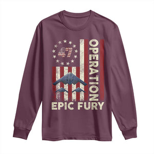 Operation Epic Fury Long Sleeve Shirt Military Tactical Warfare Stealth Jet American Flag TS11 Maroon Print Your Wear