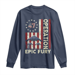 Operation Epic Fury Long Sleeve Shirt Military Tactical Warfare Stealth Jet American Flag TS11 Navy Print Your Wear