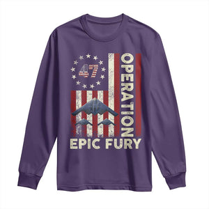 Operation Epic Fury Long Sleeve Shirt Military Tactical Warfare Stealth Jet American Flag TS11 Purple Print Your Wear