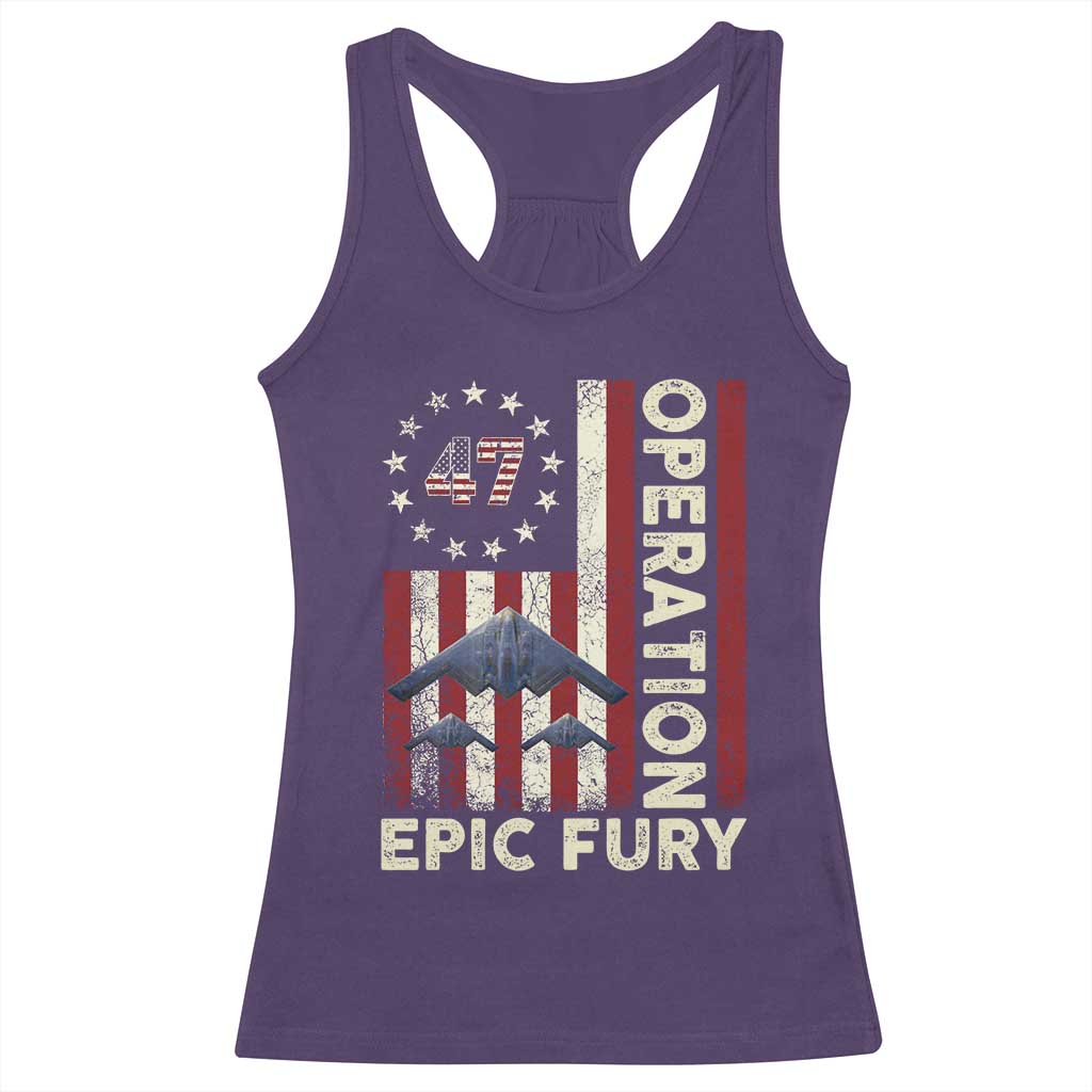 Operation Epic Fury Racerback Tank Top Military Tactical Warfare Stealth Jet American Flag TS11 Purple Print Your Wear