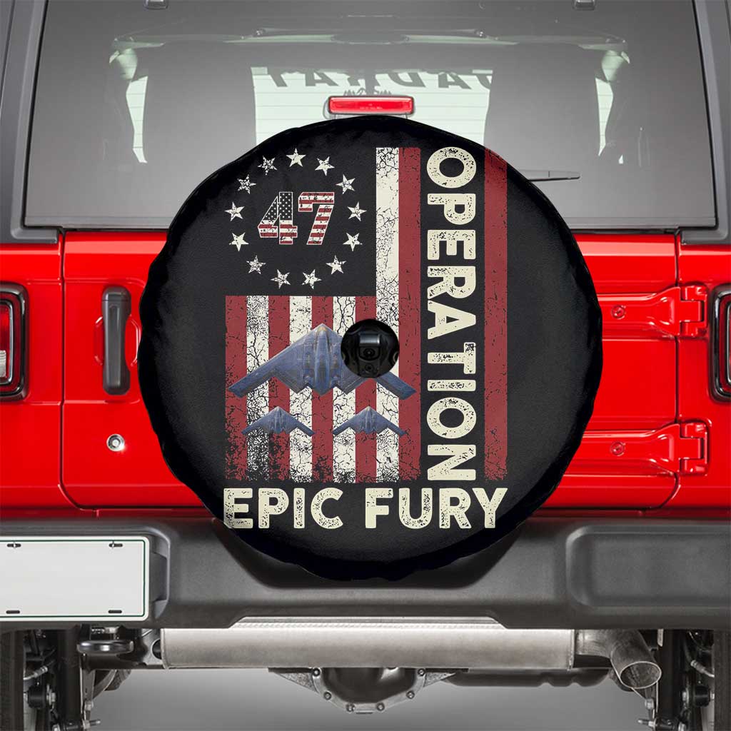 Operation Epic Fury Spare Tire Cover Military Tactical Warfare Stealth Jet American Flag TS11 Black Print Your Wear