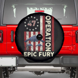 Operation Epic Fury Spare Tire Cover Military Tactical Warfare Stealth Jet American Flag TS11 Black Print Your Wear