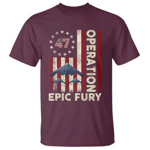 Operation Epic Fury T Shirt Military Tactical Warfare Stealth Jet American Flag TS11 Maroon Print Your Wear
