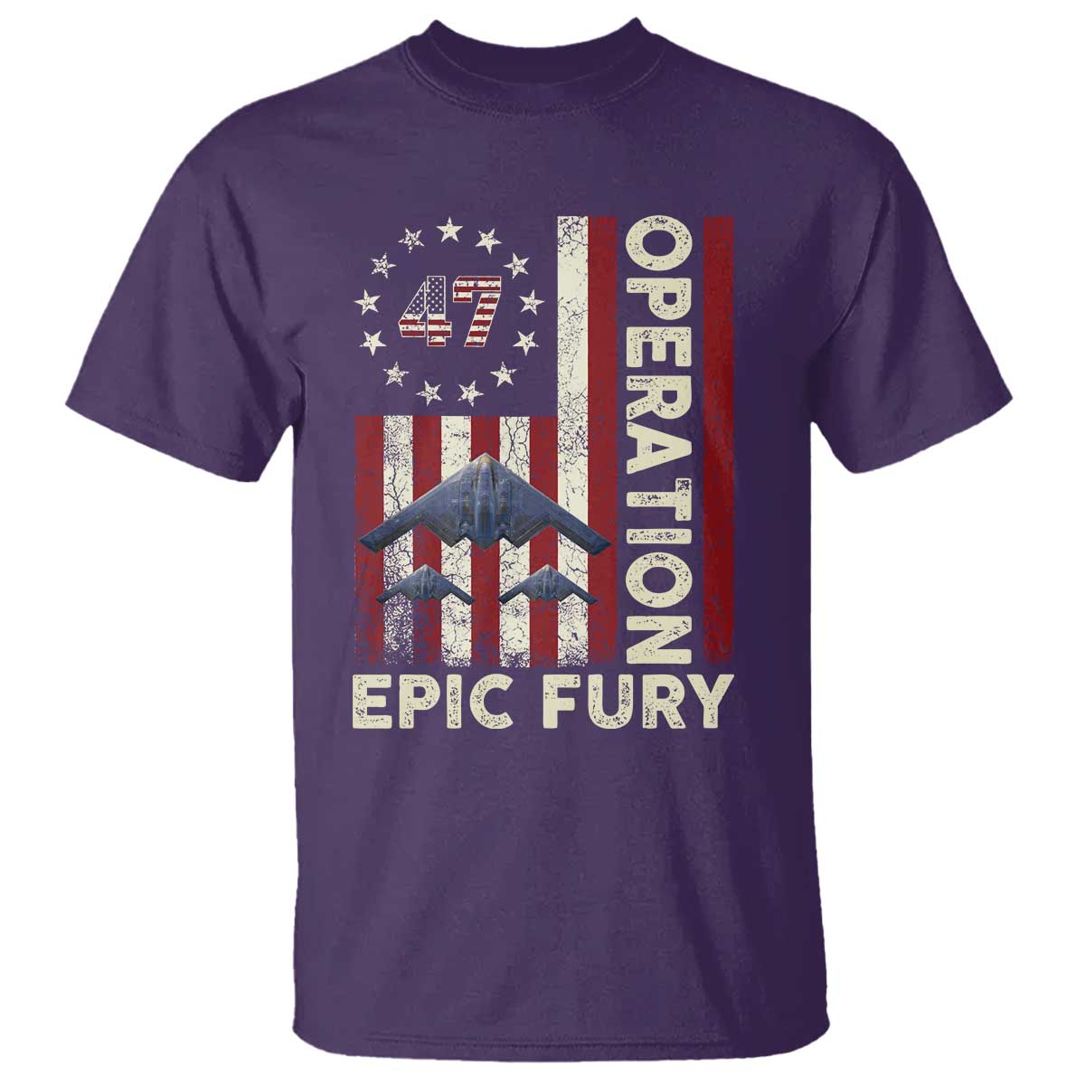 Operation Epic Fury T Shirt Military Tactical Warfare Stealth Jet American Flag TS11 Purple Print Your Wear