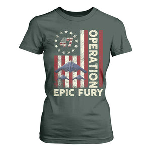Operation Epic Fury T Shirt For Women Military Tactical Warfare Stealth Jet American Flag TS11 Dark Forest Green Print Your Wear
