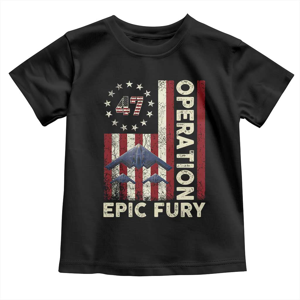 Operation Epic Fury Toddler T Shirt Military Tactical Warfare Stealth Jet American Flag TS11 Black Print Your Wear