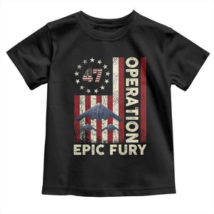 Operation Epic Fury Toddler T Shirt Military Tactical Warfare Stealth Jet American Flag TS11 Black Print Your Wear
