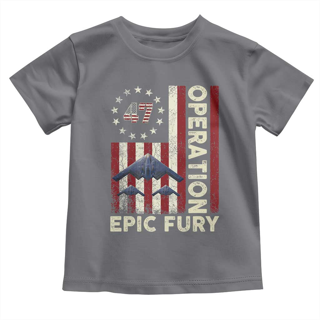 Operation Epic Fury Toddler T Shirt Military Tactical Warfare Stealth Jet American Flag TS11 Charcoal Print Your Wear