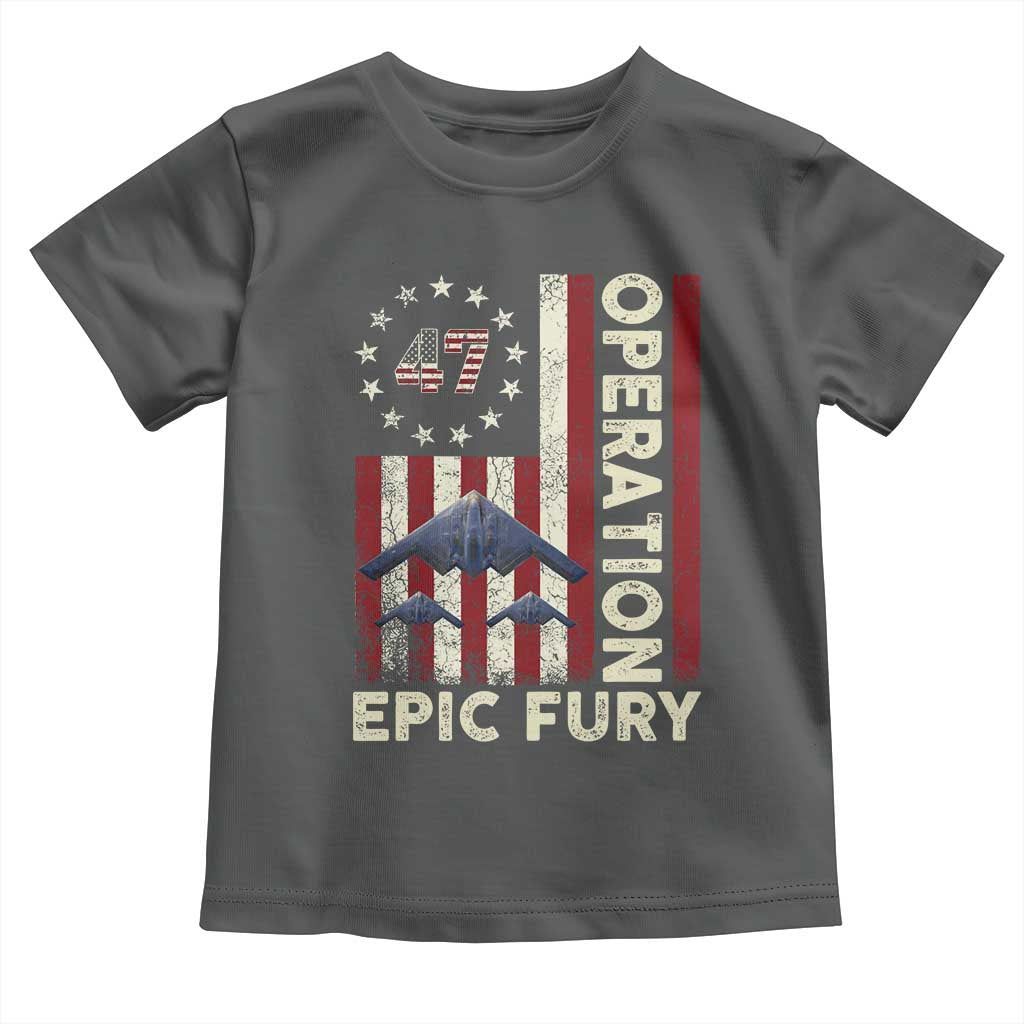 Operation Epic Fury Toddler T Shirt Military Tactical Warfare Stealth Jet American Flag TS11 Dark Heather Print Your Wear