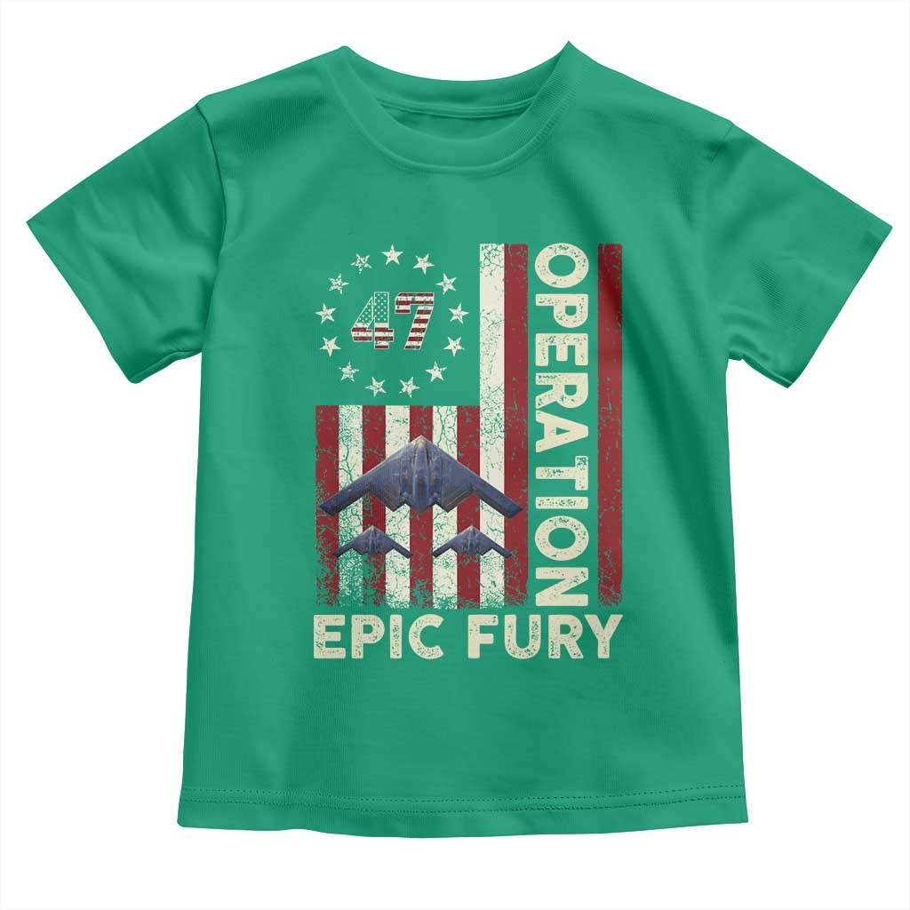 Operation Epic Fury Toddler T Shirt Military Tactical Warfare Stealth Jet American Flag TS11 Irish Green Print Your Wear