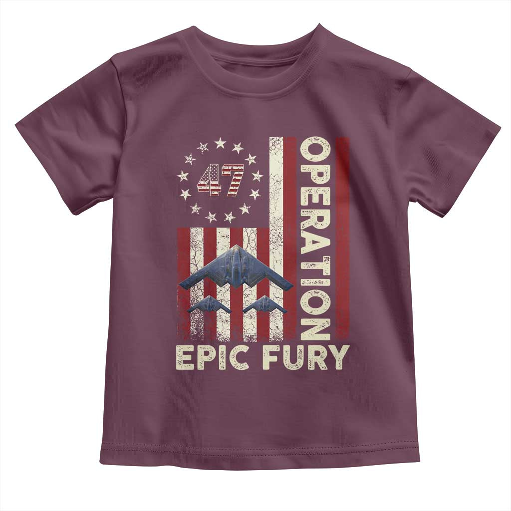 Operation Epic Fury Toddler T Shirt Military Tactical Warfare Stealth Jet American Flag TS11 Maroon Print Your Wear