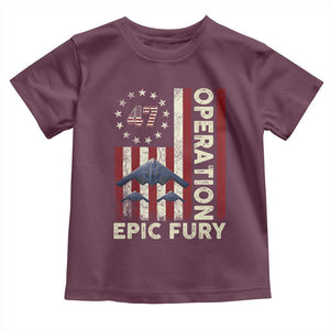 Operation Epic Fury Toddler T Shirt Military Tactical Warfare Stealth Jet American Flag TS11 Maroon Print Your Wear