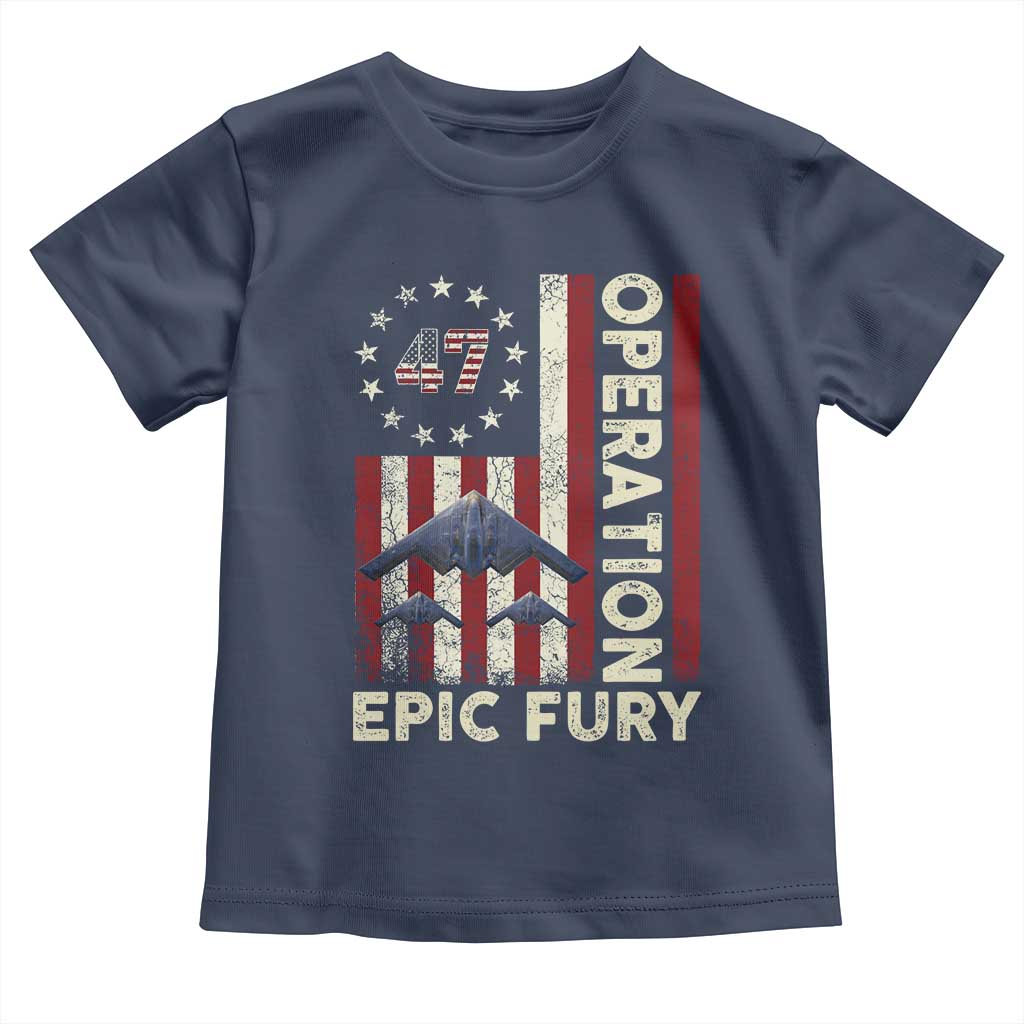 Operation Epic Fury Toddler T Shirt Military Tactical Warfare Stealth Jet American Flag TS11 Navy Print Your Wear