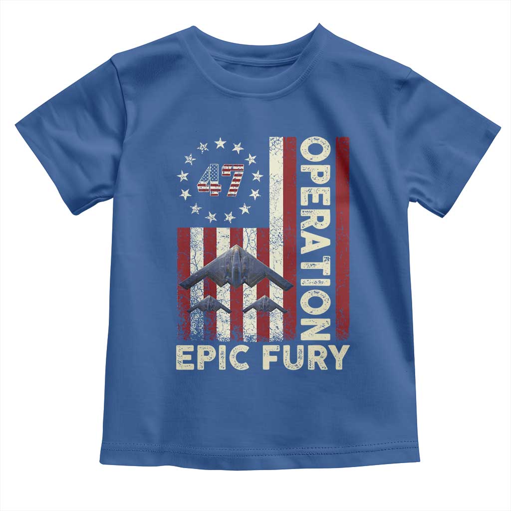 Operation Epic Fury Toddler T Shirt Military Tactical Warfare Stealth Jet American Flag TS11 Royal Blue Print Your Wear