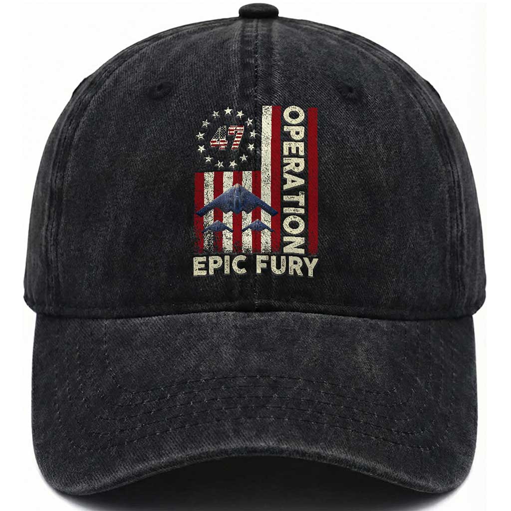 Operation Epic Fury Washed Cotton Baseball Cap Military Tactical Warfare Stealth Jet American Flag TS11 Print Your Wear