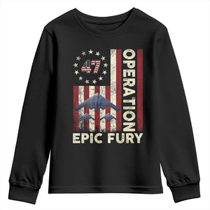 Operation Epic Fury Youth Sweatshirt Military Tactical Warfare Stealth Jet American Flag TS11 Black Print Your Wear