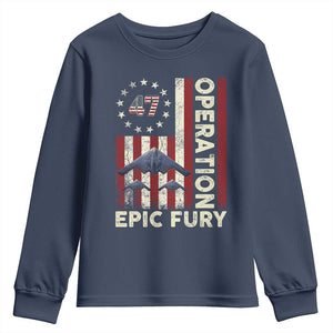 Operation Epic Fury Youth Sweatshirt Military Tactical Warfare Stealth Jet American Flag TS11 Navy Print Your Wear