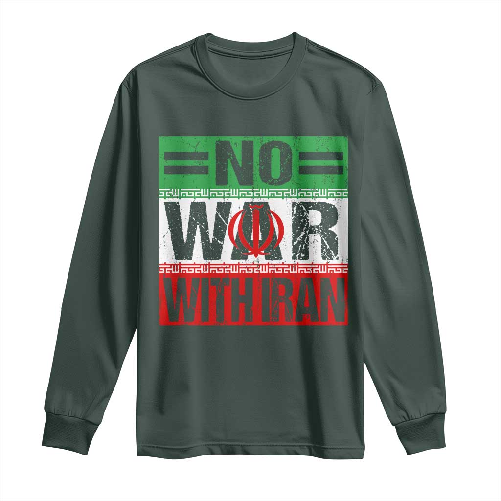 No War With Iran Long Sleeve Shirt Freedom For Iranians Vintage Iran Flag TS11 Dark Forest Green Print Your Wear