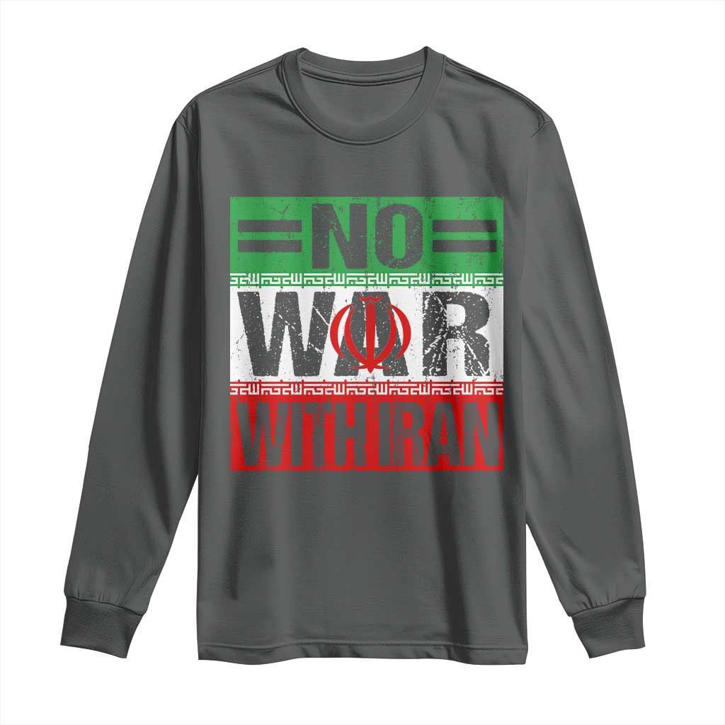 No War With Iran Long Sleeve Shirt Freedom For Iranians Vintage Iran Flag TS11 Dark Heather Print Your Wear