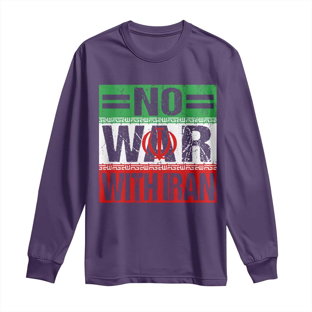 No War With Iran Long Sleeve Shirt Freedom For Iranians Vintage Iran Flag TS11 Purple Print Your Wear