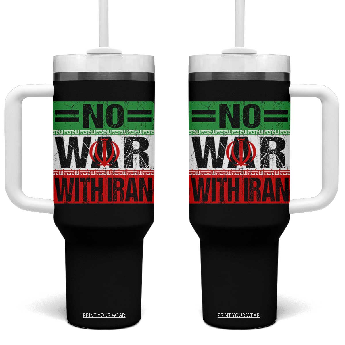 No War With Iran Tumbler With Handle Freedom For Iranians Vintage Iran Flag TS11 One Size: 40 oz Black Print Your Wear