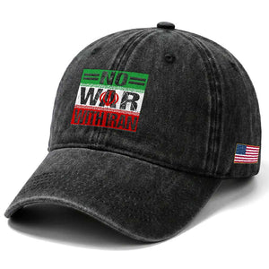 No War With Iran Washed Cotton Baseball Cap Freedom For Iranians Vintage Iran Flag TS11 Print Your Wear