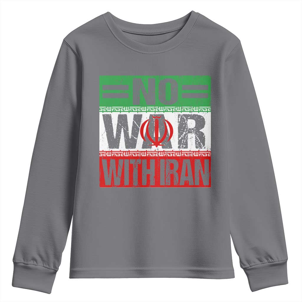No War With Iran Youth Sweatshirt Freedom For Iranians Vintage Iran Flag TS11 Charcoal Print Your Wear