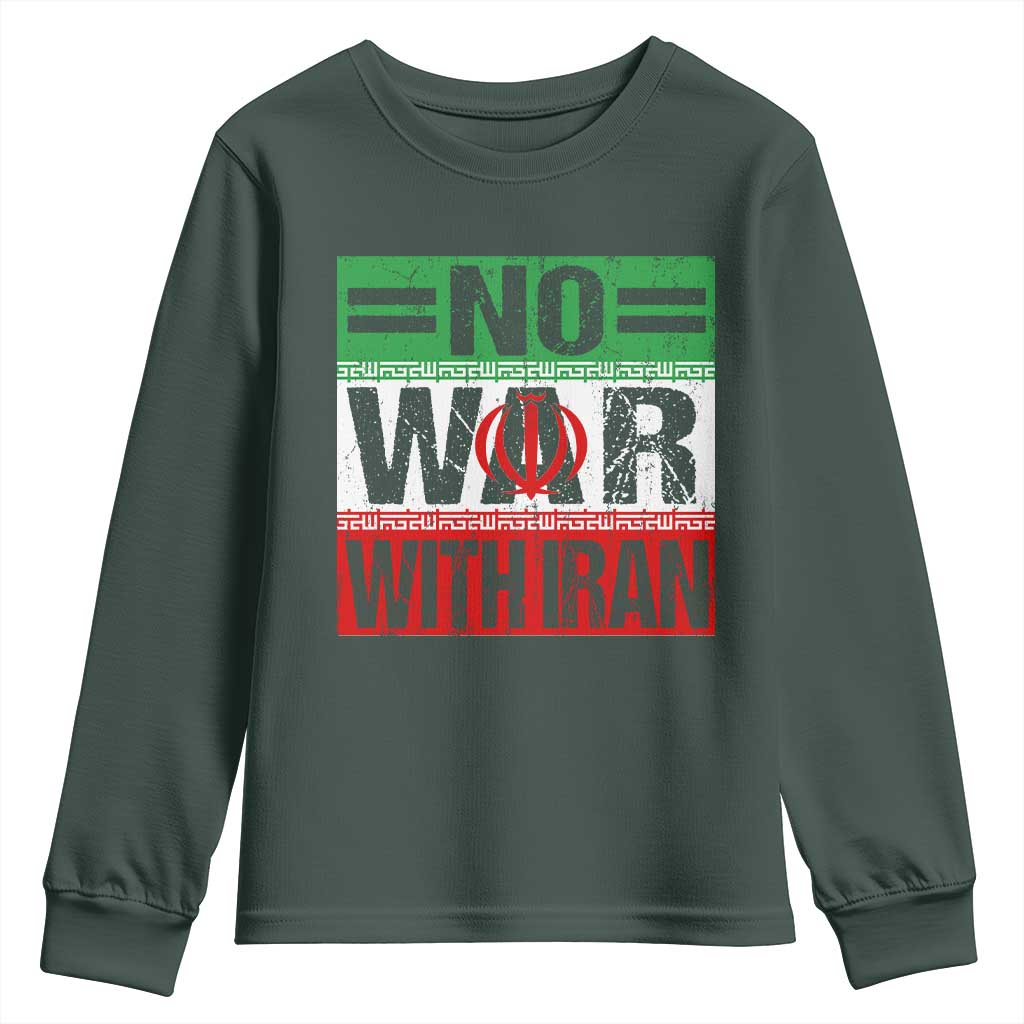 No War With Iran Youth Sweatshirt Freedom For Iranians Vintage Iran Flag TS11 Dark Forest Green Print Your Wear