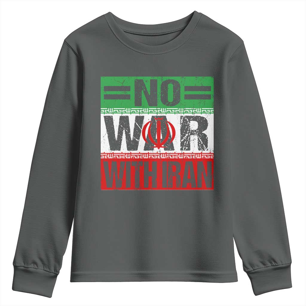 No War With Iran Youth Sweatshirt Freedom For Iranians Vintage Iran Flag TS11 Dark Heather Print Your Wear