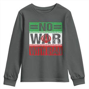 No War With Iran Youth Sweatshirt Freedom For Iranians Vintage Iran Flag TS11 Dark Heather Print Your Wear