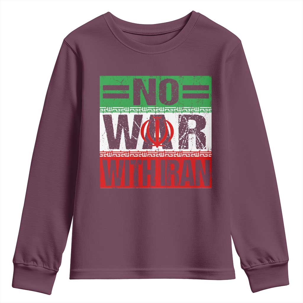 No War With Iran Youth Sweatshirt Freedom For Iranians Vintage Iran Flag TS11 Maroon Print Your Wear