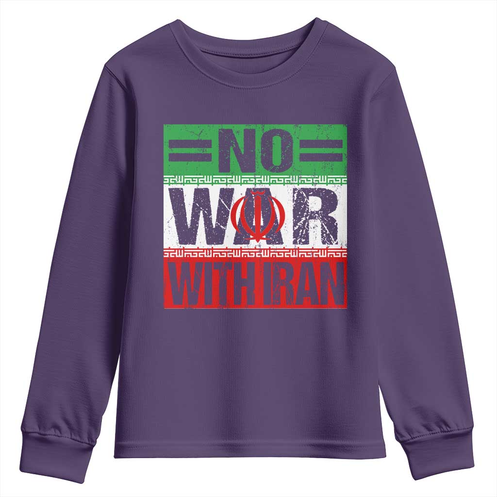 No War With Iran Youth Sweatshirt Freedom For Iranians Vintage Iran Flag TS11 Purple Print Your Wear