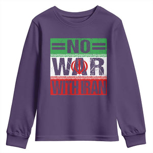 No War With Iran Youth Sweatshirt Freedom For Iranians Vintage Iran Flag TS11 Purple Print Your Wear