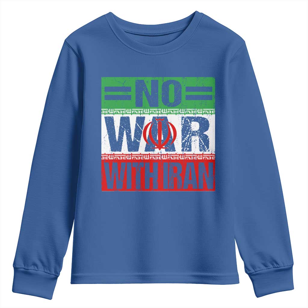 No War With Iran Youth Sweatshirt Freedom For Iranians Vintage Iran Flag TS11 Royal Blue Print Your Wear